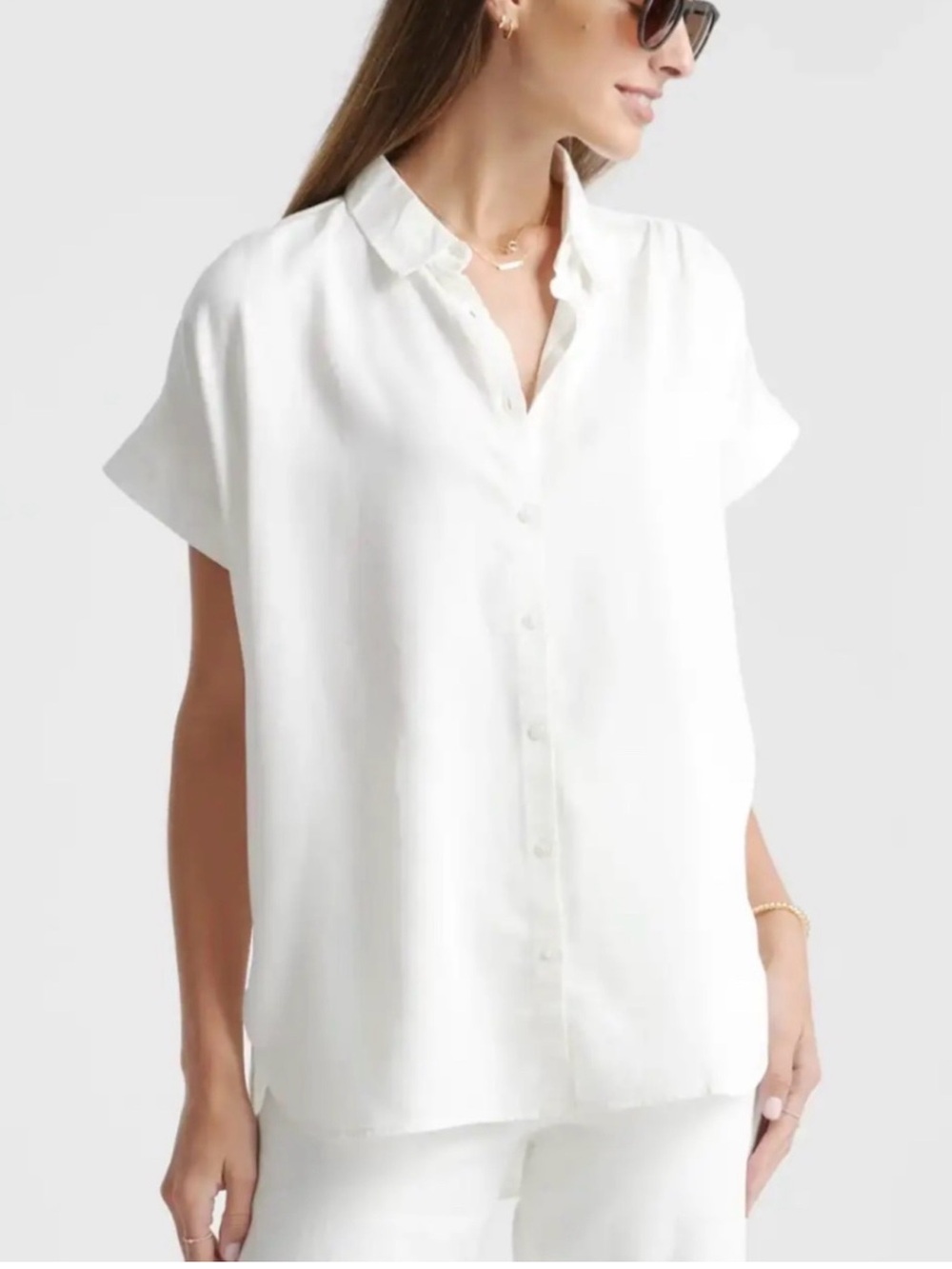 Quince Vintage Wash Tencel Camp Shirt White Short Sleeve Button Down XLarge